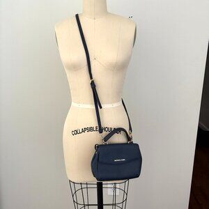 Michael Kors Ava Leather Crossbody Bag Navy Small Satchel